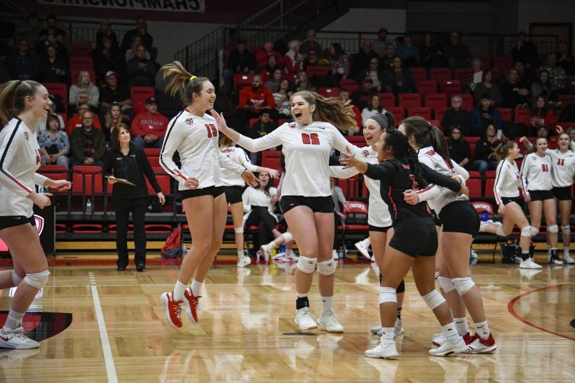 Carthage women's volleyball win a match.